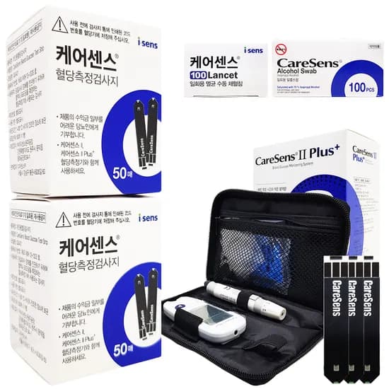 케어센스2 플러스 혈당관리세트 혈당측정기 1개 검사지 100매 채혈침 100개 알콜스왑 100매 1세트