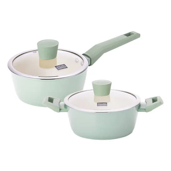 키친플라워 쿠킨 그린애플 인덕션 냄비, 편수냄비 18cm 1개 + 양수냄비 20cm 1개, 2개