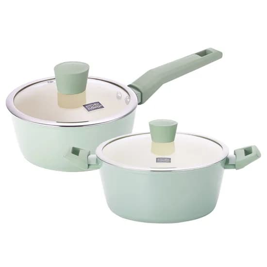 키친플라워 쿠킨 그린애플 인덕션 냄비, 편수냄비 18cm 1개 + 양수냄비 24cm 1개, 2개