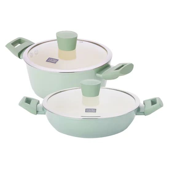 키친플라워 쿠킨 그린애플 IH 양수냄비+전골냄비 세트, 그린애플, 20cm+24cm, 1세트