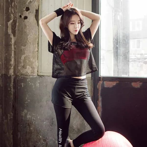 레이어드 시스루 망사 티셔츠 블랙 FREE 1개