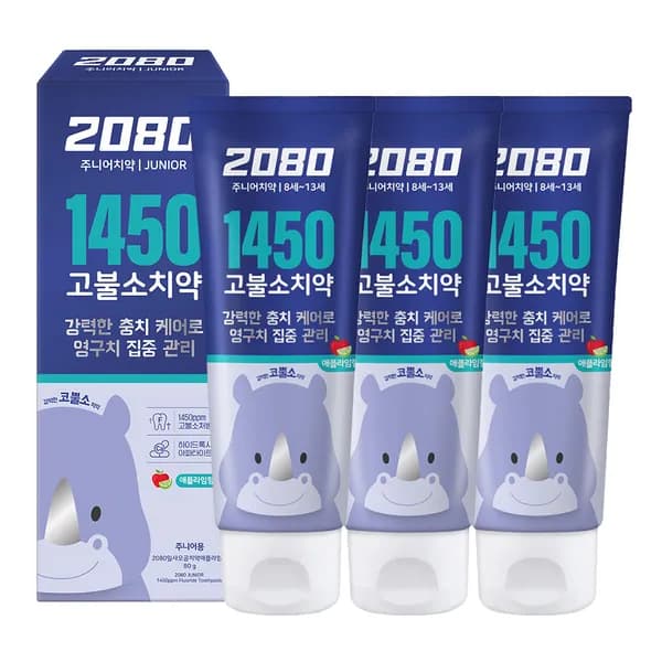 애경 2080 키즈 1450 고불소 애플라임향 치약 80g 3개