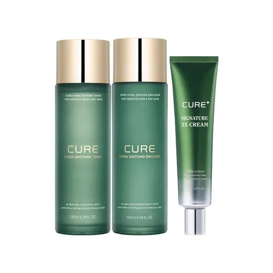 김정문알로에 큐어 수딩, 토너, 130ml, 1개 + 에멀전, 130ml, 1개 + 3X 크림, 50ml, 1개 + 증정 안티에이징 크림 S 파우치, 2매 + 젤리크림 파우치, 1매