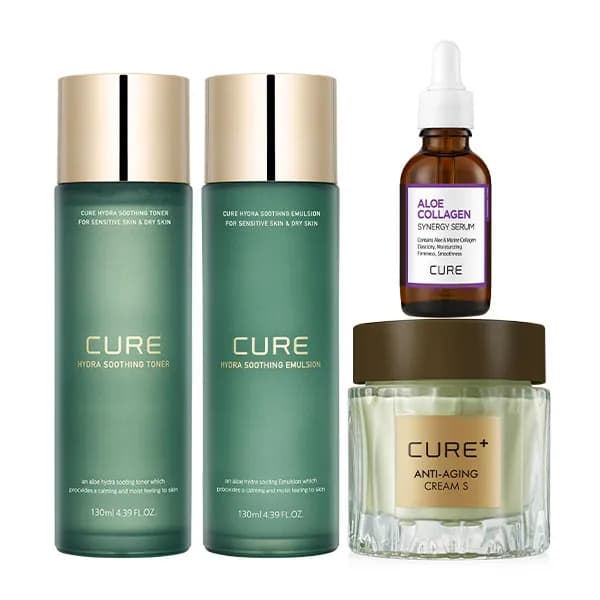 김정문알로에 큐어 하이드라 수딩 토너 130ml + 에멀젼 130ml + 콜라겐 세럼 30g + 큐어 크림 50g 세트