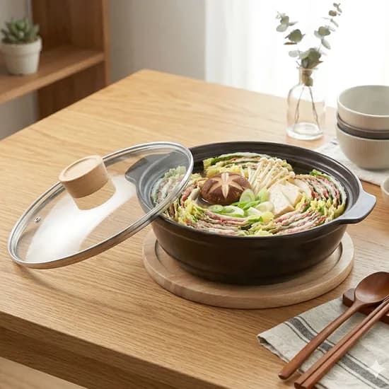 키친플라워 다담 세라믹 인덕션 뚝배기 냄비 + 나무받침대 세트, 20cm, 1개