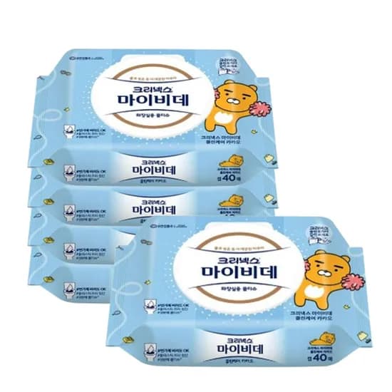 크리넥스 마이비데 클린케어 카카오 화장실용 물티슈 캡형 40매 95g 5개