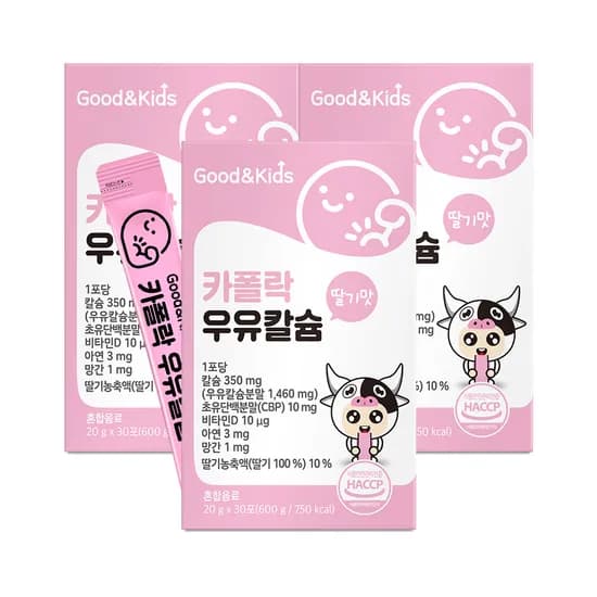 굿앤키즈 어린이 짜먹는 액상 카폴락 성장기 우유칼슘, 30포, 3박스