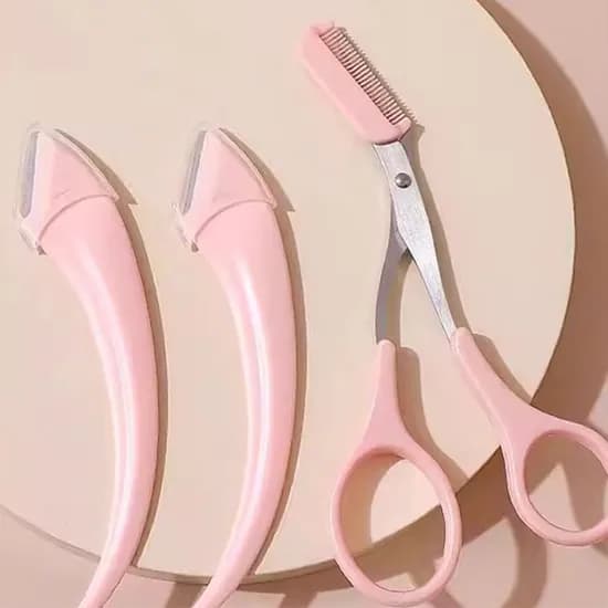 간편한 눈썹 정리 세트, 눈썹 칼, 눈썹 가위, 핑크 세트, 1개