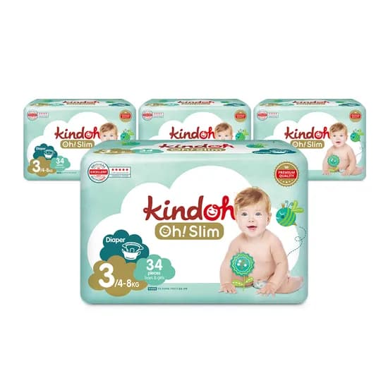 킨도 오슬림 밴드형 기저귀, 3단계, 34매입, 4팩
