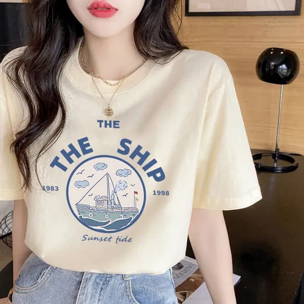 데일리 프린팅 반팔 티셔츠 썬샤인 크림옐로우 L 1개