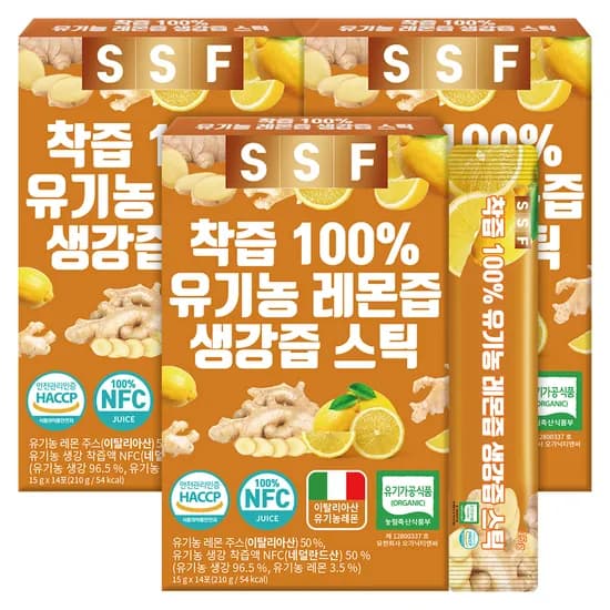 순수식품 착즙 100% 유기농 레몬즙 생강즙 스틱 15g 14포 3박스