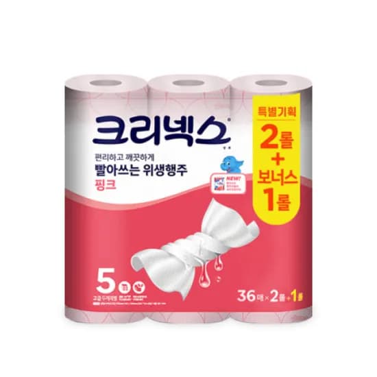 크리넥스 빨아쓰는 위생 행주 핑크 36매 3롤 1개