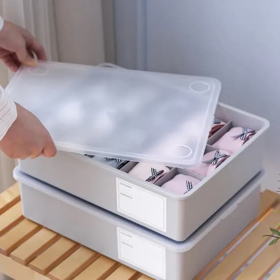 칸칸이 생리대 속옷 양말 수납함 그레이 반투명 뚜껑 1칸 1개 10칸 2개 15칸 2개 5P 1개