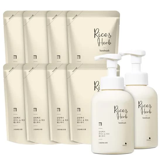 살림백서 라이스앤허브 핸드워시, 그린포레스트, 500ml, 2개 + 리필, 200ml, 8개