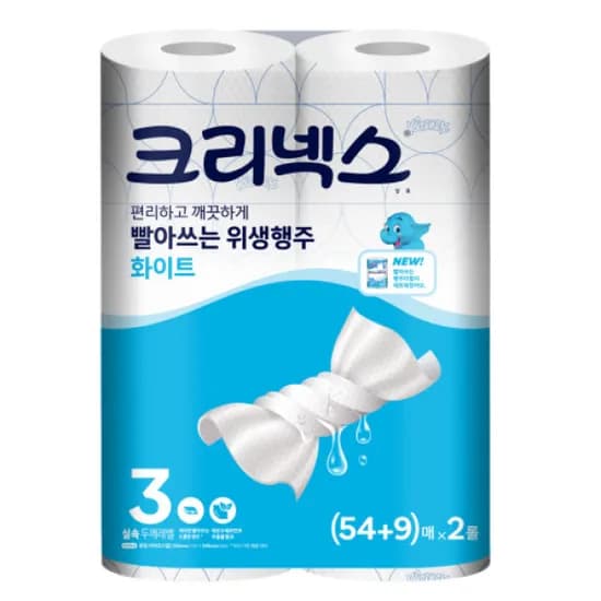 크리넥스 빨아쓰는 위생행주 화이트 63매입 2롤