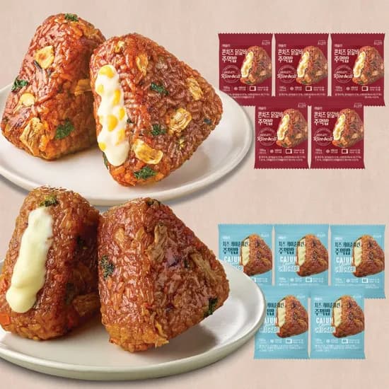 애슐리 주먹밥 2종 세트 콘치즈 닭갈비 + 치즈 케이준치킨 100g 10개