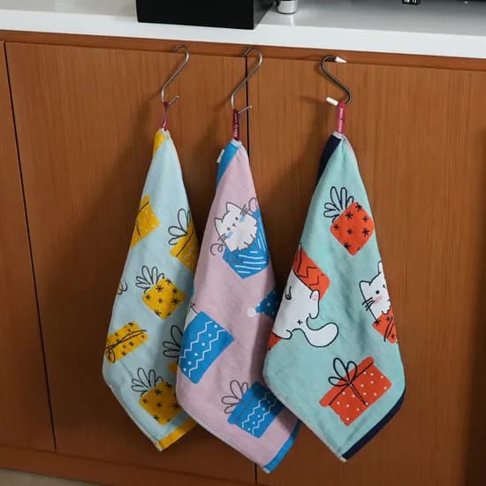 일러스트 면 고리 주방수건 거즈면 3겹 수건, 베이비애니멀 판다, 1개
