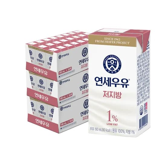 연세유업 연세우유 저지방 우유, 190ml, 72개