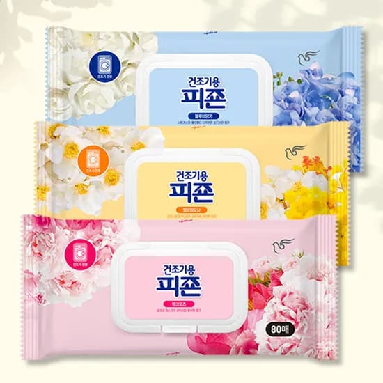 피죤 건조기용 섬유유연제 시트, 핑크로즈 80매 + 블루비앙카 80매 + 옐로미모사 80매, 240매, 1세트