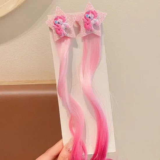 마이리틀포니스타 유아 여아 헤어피스 브릿지 가발 붙임머리 헤어핀, 핑크, 2개, 1세트