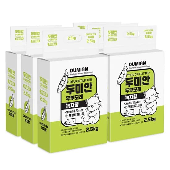 두미안 두부모래 가는입자, 녹차, 2.5kg, 6개
