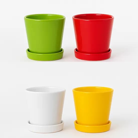 모던레시피 원형 유광 도자기 화분 받침 세트, 화이트, 13cm x 13cm, 1개