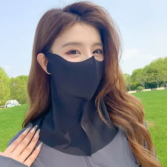 쿨링 자외선차단 마스크 풀커버 얼굴 햇빛가리개, 블랙, 4개, 1세트