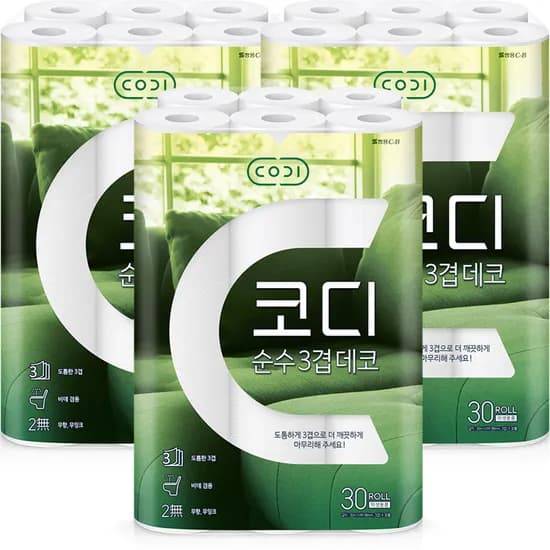 코디 순수 3겹 데코, 30m, 30롤, 3개