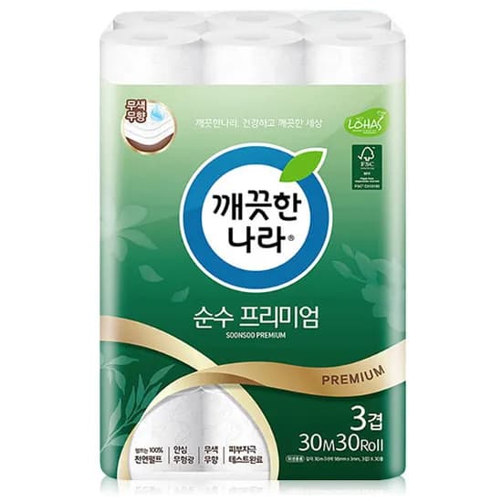 깨끗한나라 순수 프리미엄, 30m, 3겹, 30롤