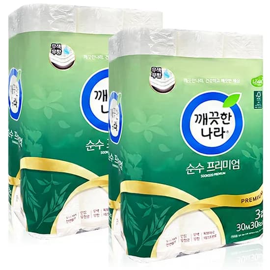 깨끗한나라 순수 프리미엄 3겹 30m 30롤 2팩