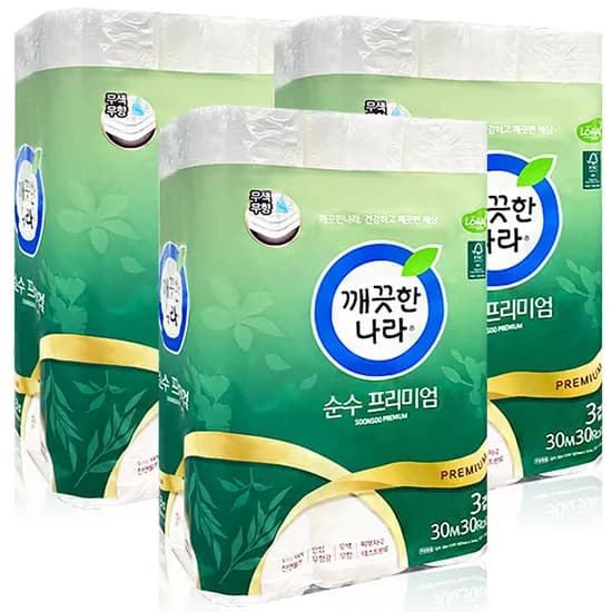 깨끗한나라 순수 프리미엄 3겹 화장지 30롤 30m 3팩 42,790원