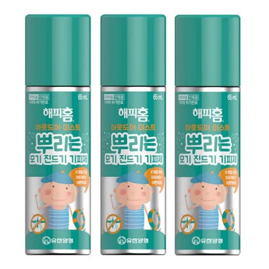 해피홈 아웃도어 미스트 모기·진드기 기피제, 65ml, 3개