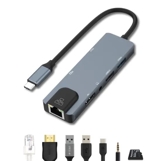 컴스마트 7in1 멀티허브 USB C 3.0 2.0 HDMI LAN Audio MicroSD TF 카드 CT118, Cool Grey, 1개