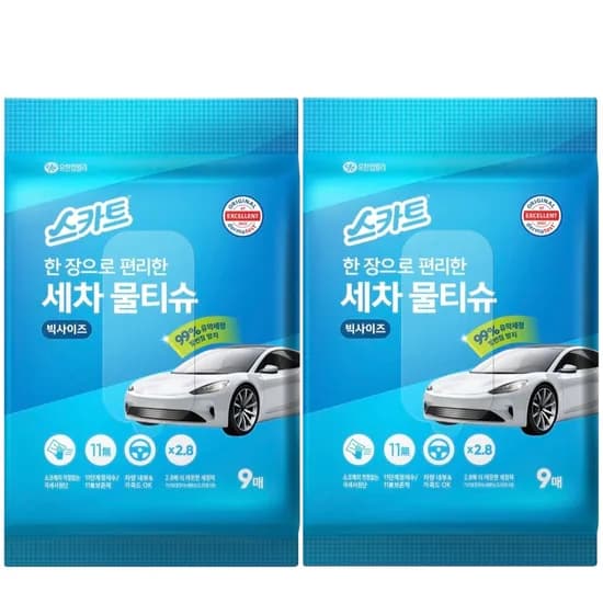 스카트 유한킴벌리 세차 물티슈, 9매, 2팩