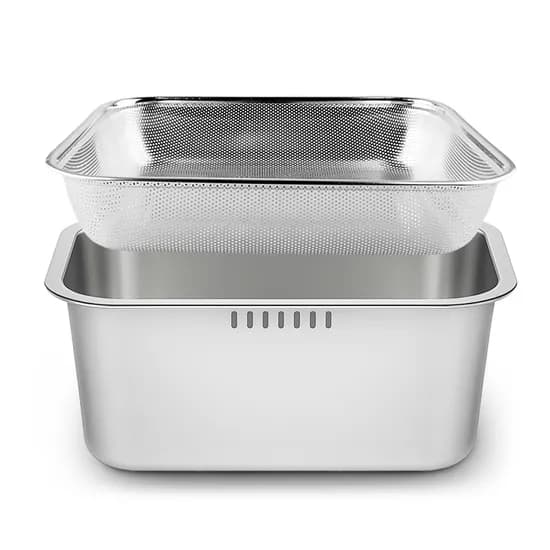 이녹스프랑 물빠짐 사각 설거지통 채반트레이 세트, 10L, 실버, 1개