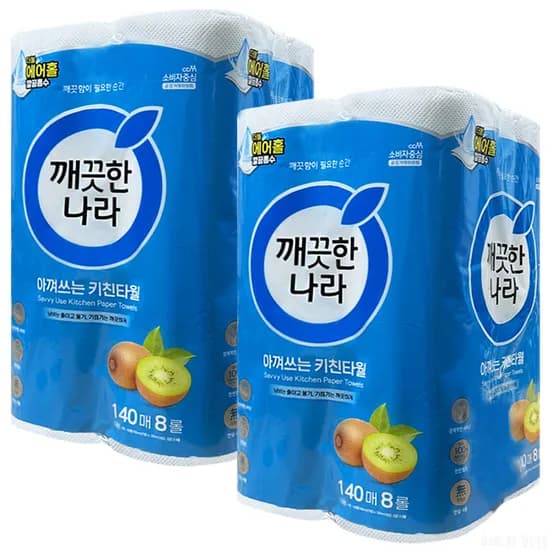 깨끗한나라 아껴쓰는 키친타월, 140매, 8롤, 2팩 깨끗한나라 아껴쓰는 키친타월, 140매, 8롤, 2팩