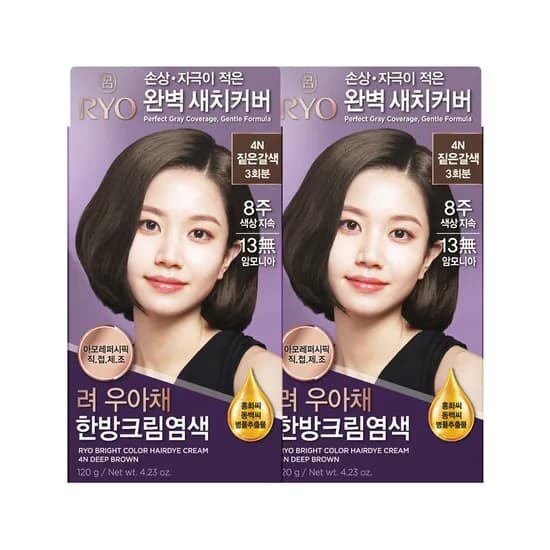 려 우아채 한방크림염색 짙은갈색 4N 120g 2개