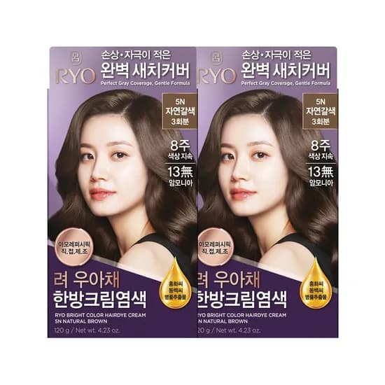 려 우아채 한방크림염색 자연갈색 5N 120g 2개