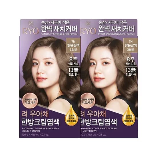 려 우아채 한방크림염색 밝은갈색 7N 120g 2개