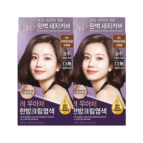 려 우아채 한방크림염색 커피브라운 6C 120g 2개