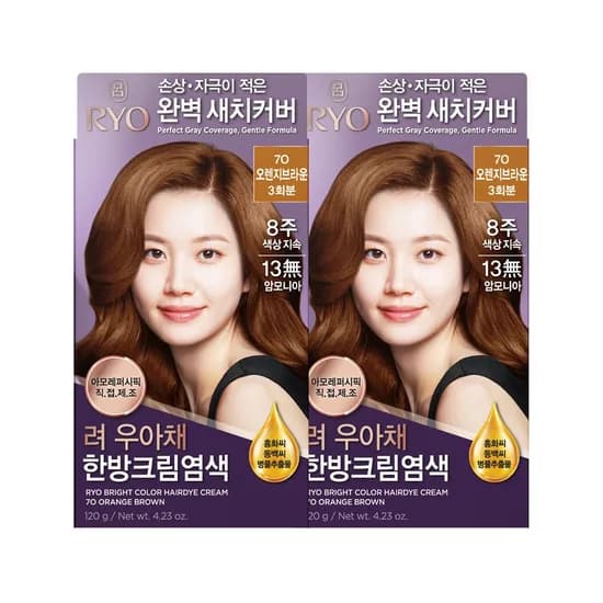 려 우아채 한방크림염색 오렌지브라운 7O 120g 2개