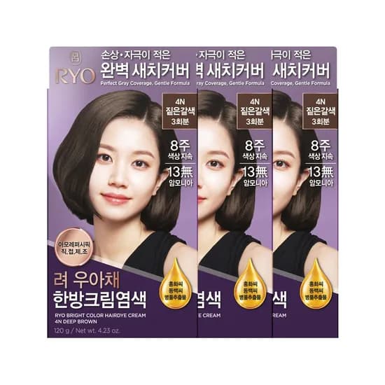려 우아채 한방크림염색 짙은갈색 4N 120g 3개