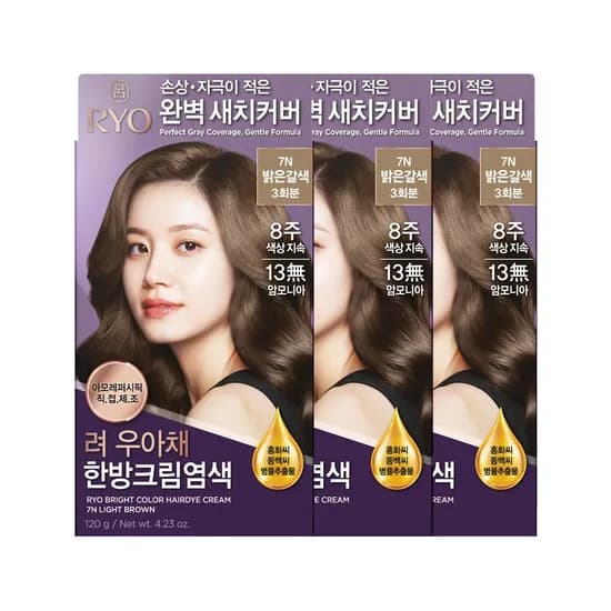 려 우아채 한방크림염색 밝은갈색 7N 120g 3개