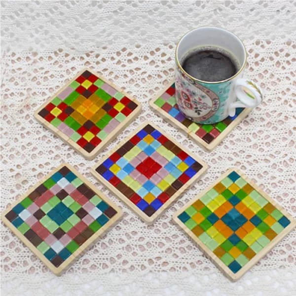 원목 모자이크 타일 컵받침 만들기 세트 9x9x1cm 1세트
