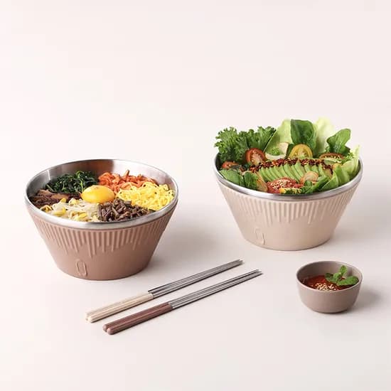 쉬젤 이중 스텐 면기 4인용 세트, 혼합, 젓가락 포함, 1개