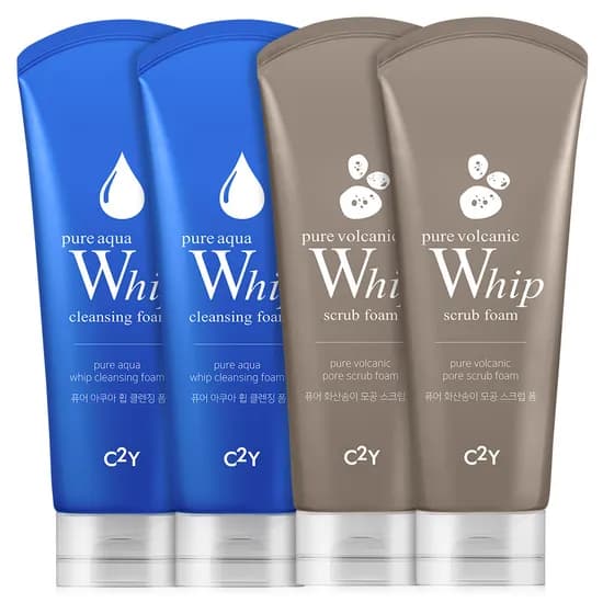 C2Y 퓨어 아쿠아 휩 클렌징 폼 220ml 2개 외 퓨어 화산송이 모공 스크럽 폼 220ml 2개