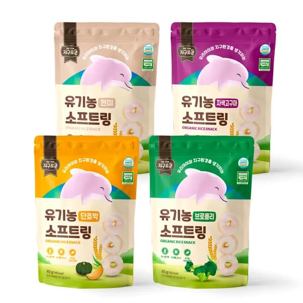 지구로운 유기농 아기과자 떡뻥 소프트링 혼합 30g 4개