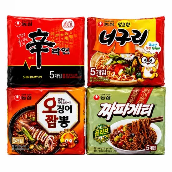 농심, 신라면, 120g, 5봉 + 너구리, 120g, 5봉 + 짜파게티, 140g, 5봉 + 오징어짬뽕, 124g, 5봉