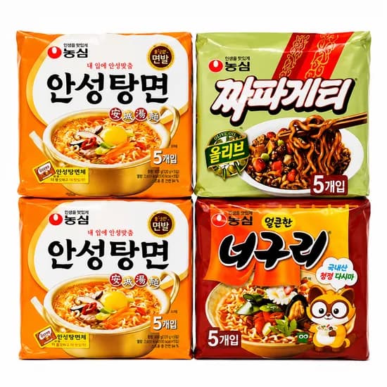 농심 안성탕면, 10개 + 너구리, 5개 + 짜파게티, 5개, 총 20개