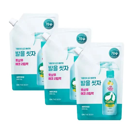 온더바디 코튼풋 발을 씻자 풋샴푸 리필 레몬민트향 500ml 3개